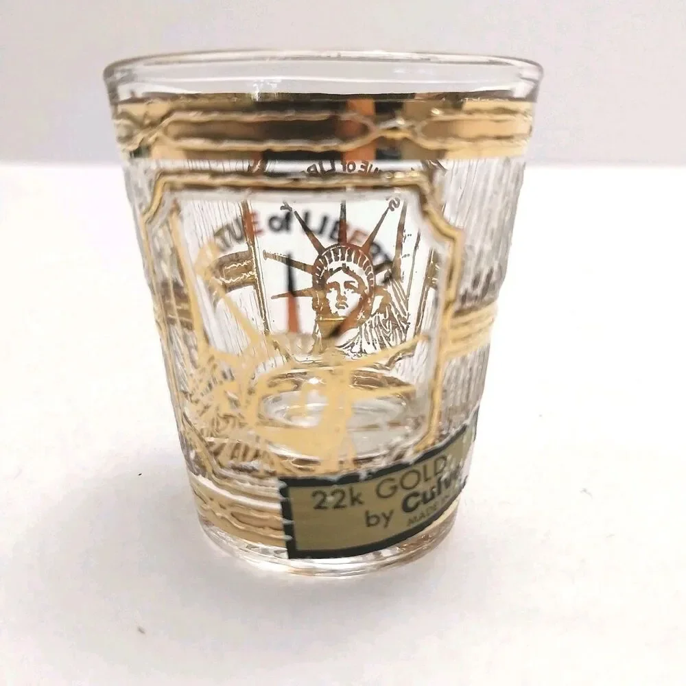 Vintage Culver Shot Glass 22k gold Illustration Of The Statue of Liberty #K007